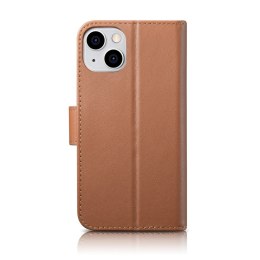 ICarer Wallet Case 2in1 etui iPhone 14 skórzany pokrowiec z klapką Anti-RFID brązowy (WMI14220725-BN)