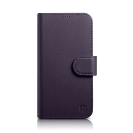 ICarer Wallet Case 2in1 etui iPhone 14 skórzany pokrowiec z klapką Anti-RFID ciemnofioletowy (WMI14220725-DP)