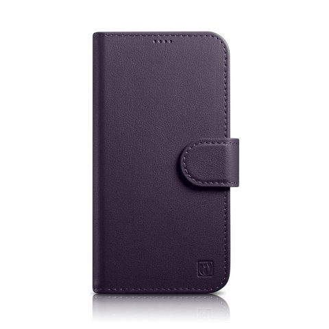 ICarer Wallet Case 2in1 etui iPhone 14 skórzany pokrowiec z klapką Anti-RFID ciemnofioletowy (WMI14220725-DP)