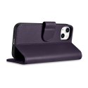 ICarer Wallet Case 2in1 etui iPhone 14 skórzany pokrowiec z klapką Anti-RFID ciemnofioletowy (WMI14220725-DP)