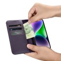 ICarer Wallet Case 2in1 etui iPhone 14 skórzany pokrowiec z klapką Anti-RFID ciemnofioletowy (WMI14220725-DP)