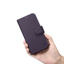 ICarer Wallet Case 2in1 etui iPhone 14 skórzany pokrowiec z klapką Anti-RFID ciemnofioletowy (WMI14220725-DP)