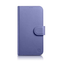 ICarer Wallet Case 2in1 etui iPhone 14 skórzany pokrowiec z klapką Anti-RFID jasnofioletowy (WMI14220725-LP)