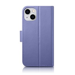 ICarer Wallet Case 2in1 etui iPhone 14 skórzany pokrowiec z klapką Anti-RFID jasnofioletowy (WMI14220725-LP)