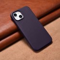 ICarer Case Leather pokrowiec etui z naturalnej skóry do iPhone 14 Plus ciemnofioletowy (kompatybilne z MagSafe)