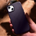 ICarer Case Leather pokrowiec etui z naturalnej skóry do iPhone 14 Plus ciemnofioletowy (kompatybilne z MagSafe)