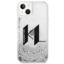 Etui Karl Lagerfeld Liquid Glitter Big KL na iPhone 14 Plus - srebrne