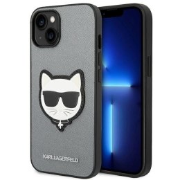 Etui Karl Lagerfeld Saffiano Choupette Head Patch na iPhone 14 Plus - srebrne