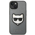 Etui Karl Lagerfeld Saffiano Choupette Head Patch na iPhone 14 Plus - srebrne