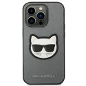 Etui Karl Lagerfeld Saffiano Choupette Head Patch na iPhone 14 Pro Max - srebrne