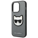 Etui Karl Lagerfeld Saffiano Choupette Head Patch na iPhone 14 Pro Max - srebrne