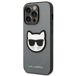 Etui Karl Lagerfeld Saffiano Choupette Head Patch na iPhone 14 Pro - srebrne