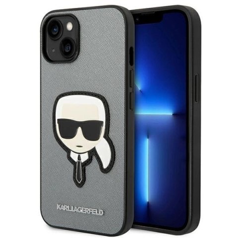 Etui Karl Lagerfeld Saffiano Karl's Head Patch na iPhone 14 Plus - srebrne