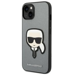 Etui Karl Lagerfeld Saffiano Karl's Head Patch na iPhone 14 Plus - srebrne