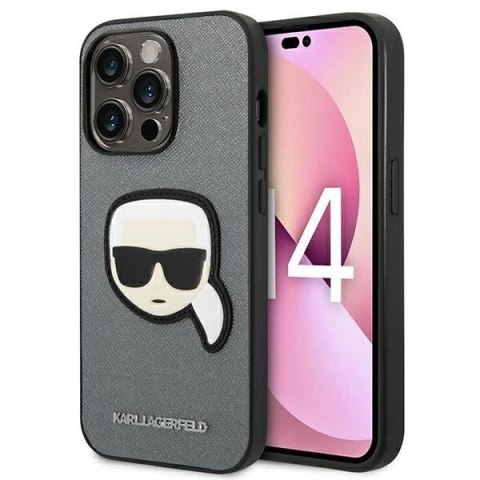 Etui Karl Lagerfeld Saffiano Karl's Head Patch na iPhone 14 Pro Max - srebrne