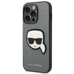 Etui Karl Lagerfeld Saffiano Karl's Head Patch na iPhone 14 Pro Max - srebrne