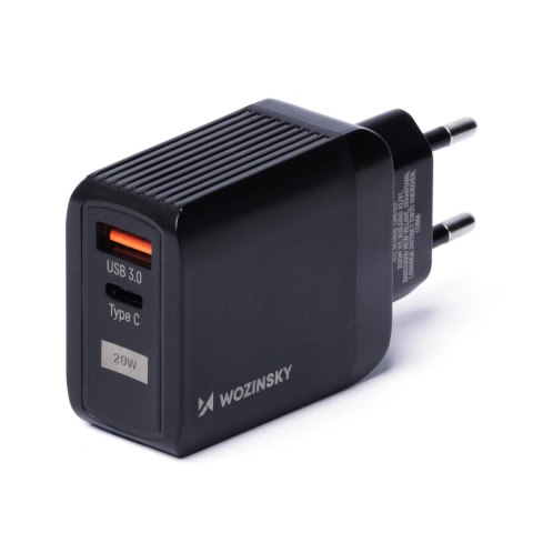 Wozinsky sieciowa ładowarka USB z 2 portami (USB, USB C) 20 W czarna