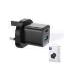 Joyroom szybka ładowarka sieciowa UK USB Typ C + USB 20W PD QC3.0 czarny (L-QP207)