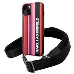 Etui Karl Lagerfeld Color Stripes Strap na iPhone 14 - różowe