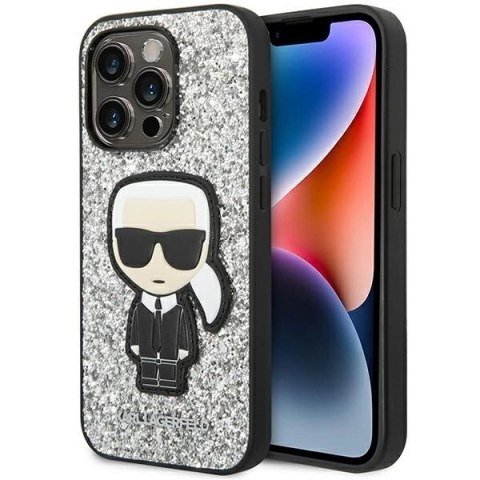 Etui Karl Lagerfeld Glitter Flakes Ikonik na iPhone 14 Pro Max - srebrne