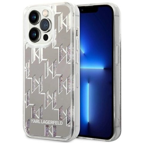 Etui Karl Lagerfeld Liquid Glitter Monogram na iPhone 14 Pro Max - srebrne