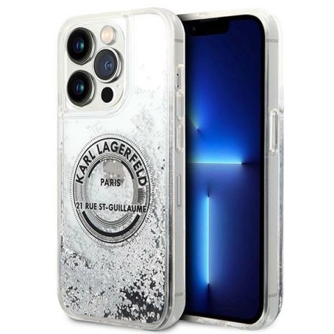 Etui Karl Lagerfeld Liquid Glitter RSG na iPhone 14 Pro Max - srebrne