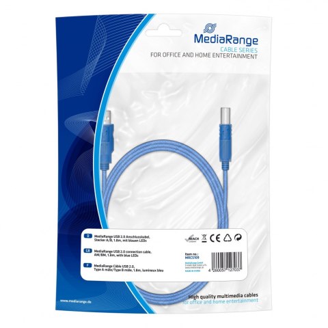 MediaRange Kabel USB 2.0 MediaRange MRCS109 Plug A/Plug B, 1.8m, with blue LEDs