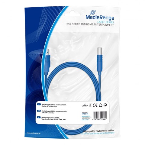 MediaRange Kabel USB 3.0 MediaRange MRCS144 AM/BM, 1,8m, niebieski