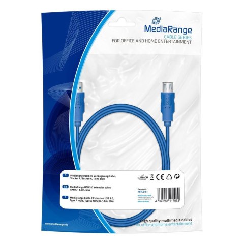 MediaRange Kabel USB 3.0 MediaRange MRCS151 Plug A/Socket A, 1,8m, niebieski