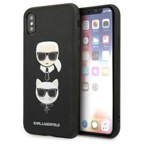 Etui Karl Lagerfeld Saffiano Karl&Choupette Head na iPhone XS Max - czarne