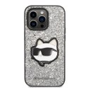 Etui Karl Lagerfeld Glitter Choupette Patch na iPhone 14 Pro Max - srebrne