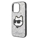 Etui Karl Lagerfeld Glitter Choupette Patch na iPhone 14 Pro Max - srebrne