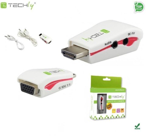 Techly Adapter Techly HDMI-VGA2MA HDMI na VGA M/F z audio, wersja mini, biały IDATA