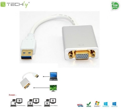 Techly Adapter Techly USB3-SVGA USB 3.0 na VGA 1080p, biały 0,2m IDATA