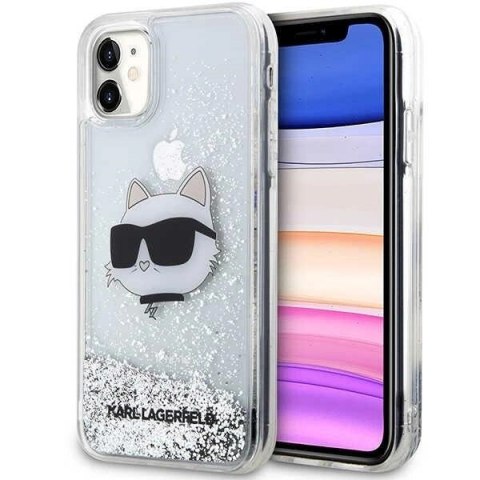 Etui Karl Lagerfeld Glitter Choupette Head na iPhone 11 / Xr - srebrne