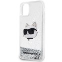 Etui Karl Lagerfeld Glitter Choupette Head na iPhone 11 / Xr - srebrne