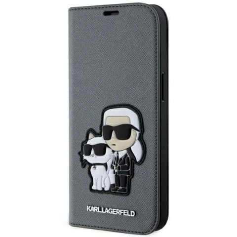 Etui Karl Lagerfeld Saffiano Karl&Choupette na iPhone 14 - srebrne