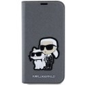 Etui Karl Lagerfeld Saffiano Karl&Choupette na iPhone 14 - srebrne