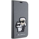 Etui Karl Lagerfeld Saffiano Karl&Choupette na iPhone 14 - srebrne