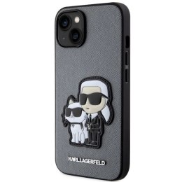 Etui Karl Lagerfeld Saffiano Karl&Choupette na iPhone 14 - srebrne