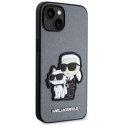 Etui Karl Lagerfeld Saffiano Karl&Choupette na iPhone 14 - srebrne