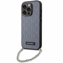 Etui Karl Lagerfeld Saffiano Monogram Chain na iPhone 14 Pro Max - srebrne