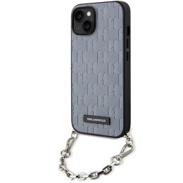 Etui Karl Lagerfeld Saffiano Monogram Chain na iPhone 14 - srebrne