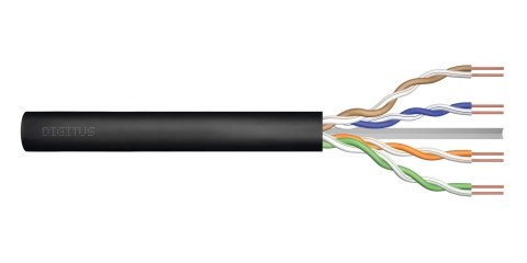 Digitus Kabel teleinformatyczny instalacyjny zewnętrzny żelowany DIGITUS kat.6, U/UTP, Fca, drut, AWG 23/1, PE, 305m, czarny, szpula