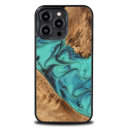 Etui Bewood Unique Turquoise z drewna i żywicy na iPhone 15 Pro Max - turkusowo-czarne