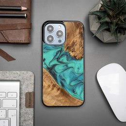 Etui Bewood Unique Turquoise z drewna i żywicy na iPhone 15 Pro Max - turkusowo-czarne