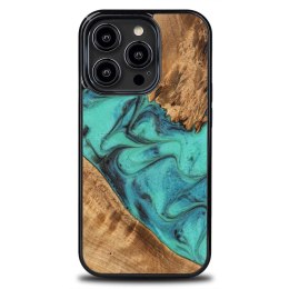 Etui Bewood Unique Turquoise z drewna i żywicy na iPhone 15 Pro - turkusowo-czarne