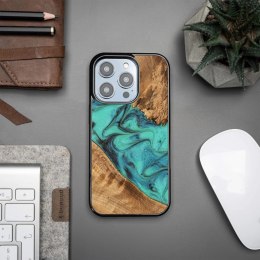 Etui Bewood Unique Turquoise z drewna i żywicy na iPhone 15 Pro - turkusowo-czarne