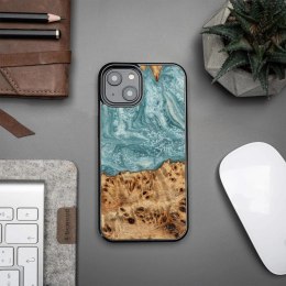 Etui Bewood Unique Uran z drewna i żywicy na iPhone 15 Plus - niebiesko-białe