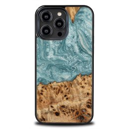 Etui Bewood Unique Uran z drewna i żywicy na iPhone 15 Pro Max - niebiesko-białe